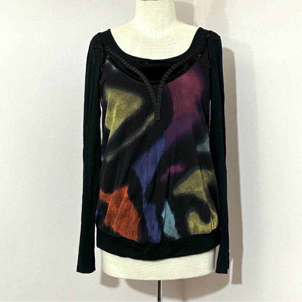Didier Parakian Painted Mesh Jersey Top Medium